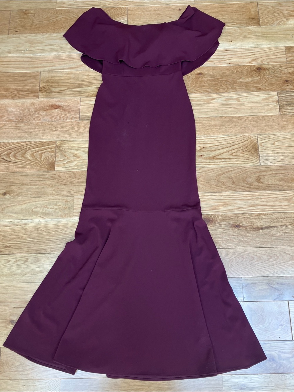 BHLDN One-Shoulder Ruffle Mermaid Dress in Burgundy